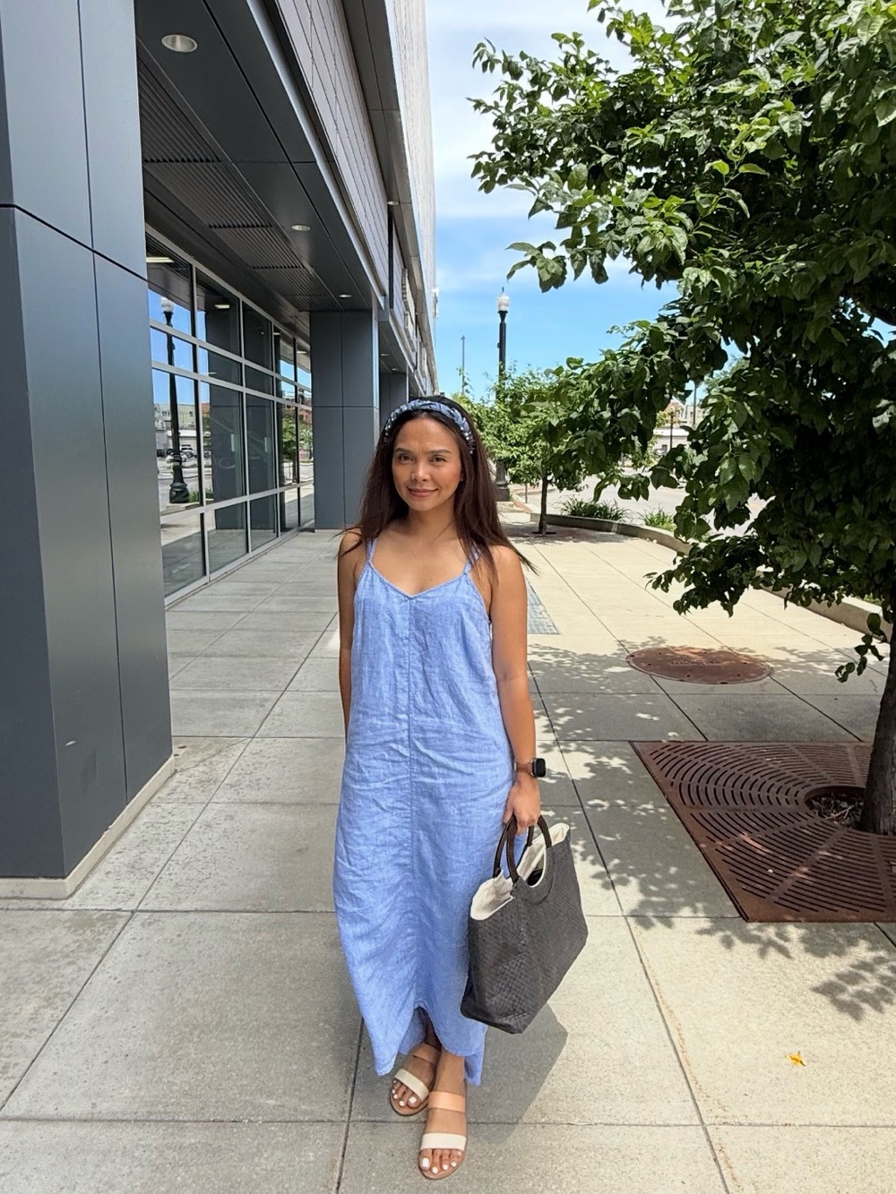 Sleeveless Light Blue Linen Maxi Slip Dress